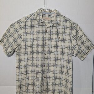 Tommy Bahama Cream and Blue Casual Button Down Shirt